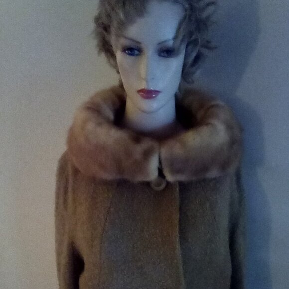 Vintage Bouclé  Women's Coat Genuine Fur Mink? Ring Collar  Sz Small - Picture 10 of 12